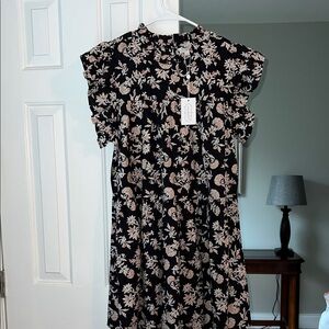 Mud Pie Black and Cream Floral Midi Dress